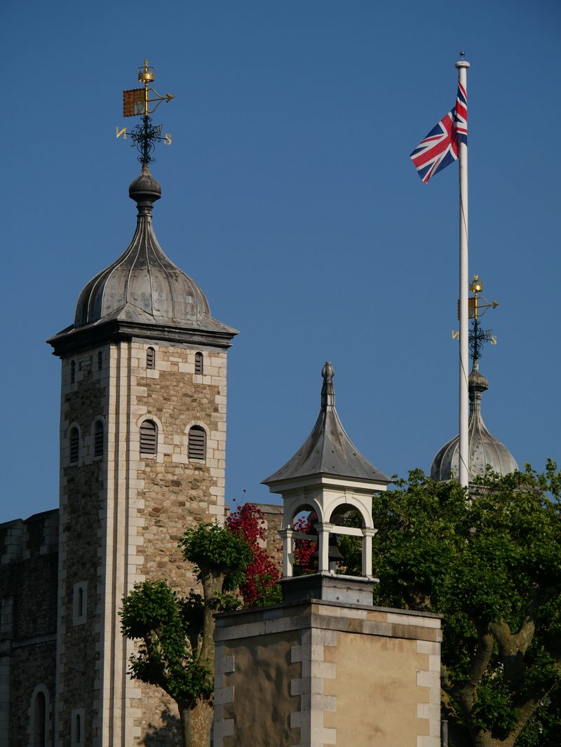Tower of London turret with a Union flag